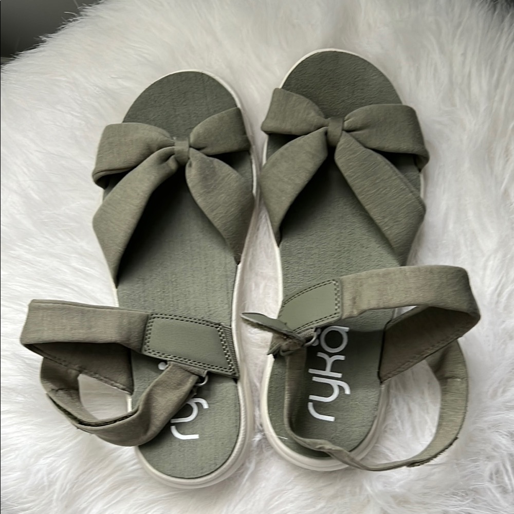 Ryka Green Sandals with Bow Detail